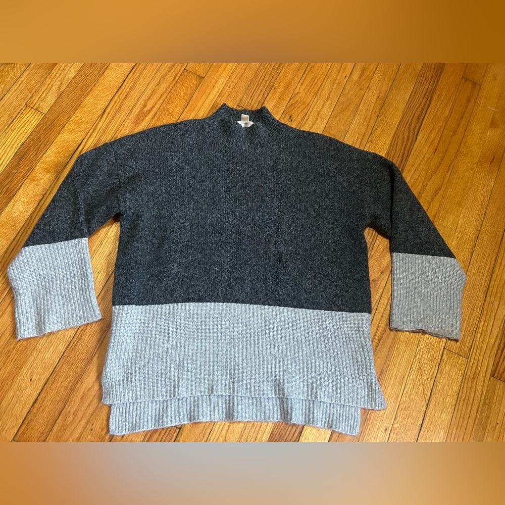 Michael Kors Women’s Wool Blend Mock Neck Colorblock Sweater in Grey Size XL
